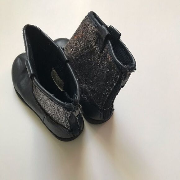 Glitter and blue leather little girl zipper boots - Picture 4 of 5